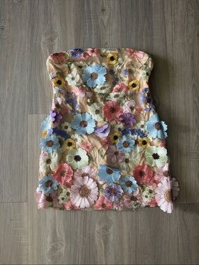 Floral Strapless Mini Dress L - Multicolor